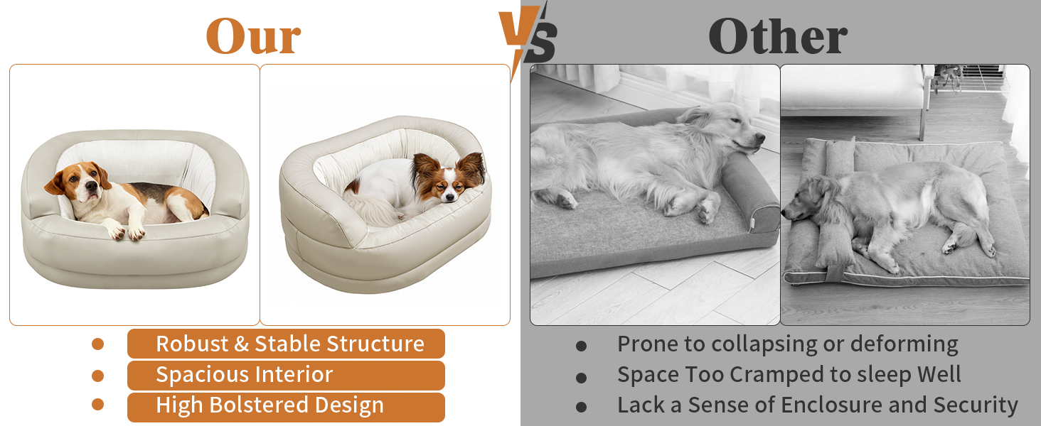 Заспокійливе велике собаче ліжко XXL для великих та середніх собак, 40,6 см глибини, високі бортики, овальне ліжко проти тривоги з підголівником, м'яка піна та бавовна, бежеве/сіре
