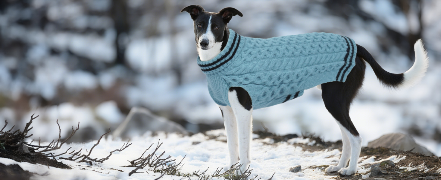 Теплий в'язаний пуловер для собак з коміром-стійкою, блакитний, 3XL XXXL | Підходить для великих собак: Лабрадор, Боксер