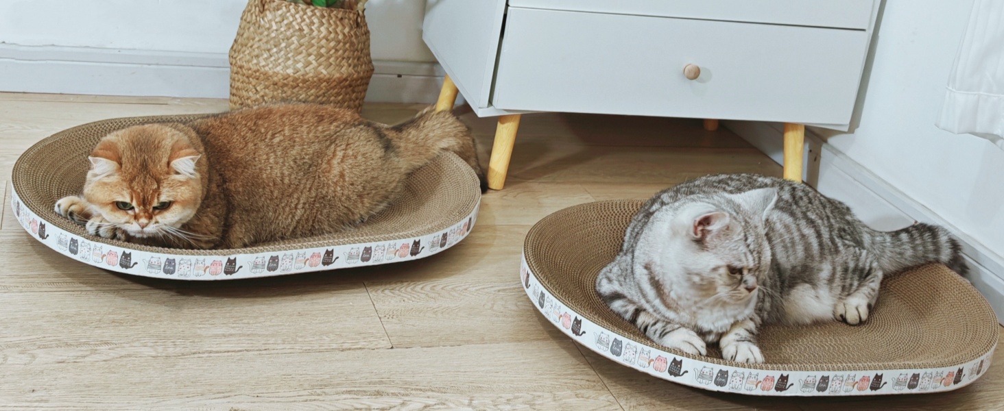 Килимок-подряпування для котів 2 шт., овал, 61 см, з м'якою лежанкою, з картону, для дому