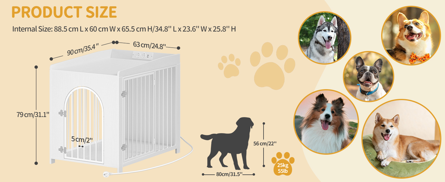 Сучасна собача будка Hzuaneri з USB та розеткою, 2 двері, 90x63x79 см, біла