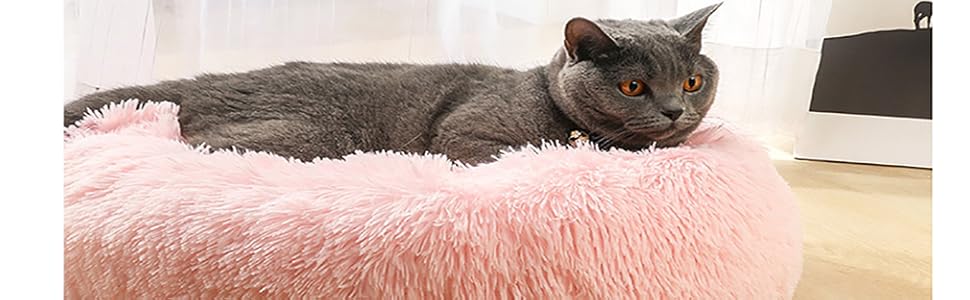 Кругле м'яке ліжко для собак та котів Deluxe з плюшу, форма пончика, діаметр 70 см, світло-коричневий колір, водонепроникне дно