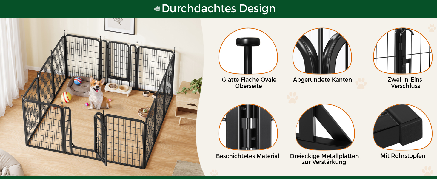 Вольєр для собак Yaheetech 8-секційний, 80 см, для квартири та саду, з'єднання з круглим головою, складаний, без інструментів (100 см висота)