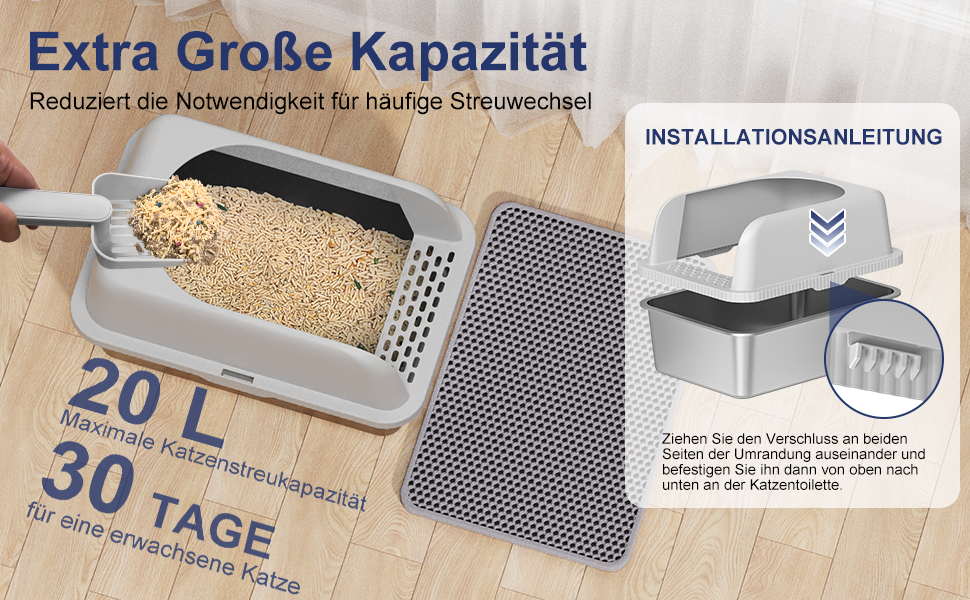 Лотки для котів з нержавіючої сталі Vailge, 60x40x30 см, 28л, з кришкою та килимком для котячого туалету