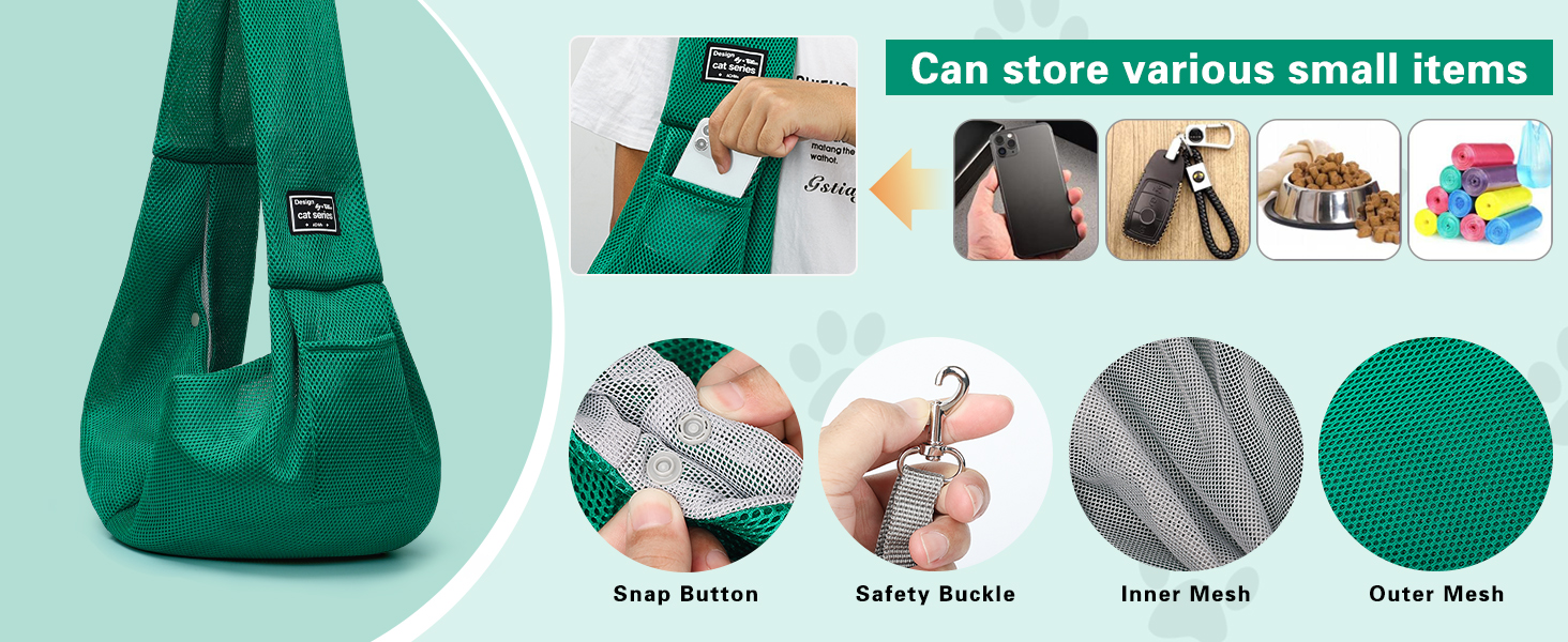 Переноска для собак Classycoo - дихаюча сітка, для котів та собак, з кишенею та страхувальним ремінцем, до 8 кг (М'ятно-зелений)