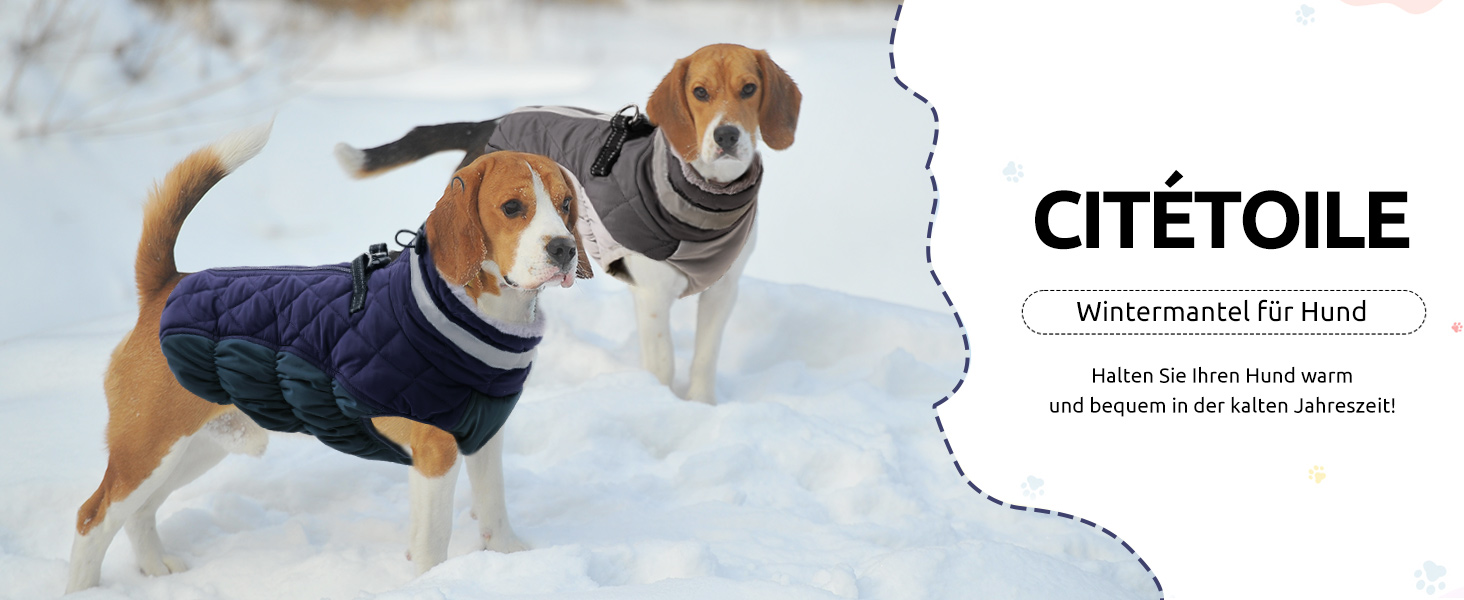 Зимовий одяг для собак CITETOILE: теплий водонепроникний жилет з флісовою підкладкою та світловідбиваючими елементами (М, темно-синій)