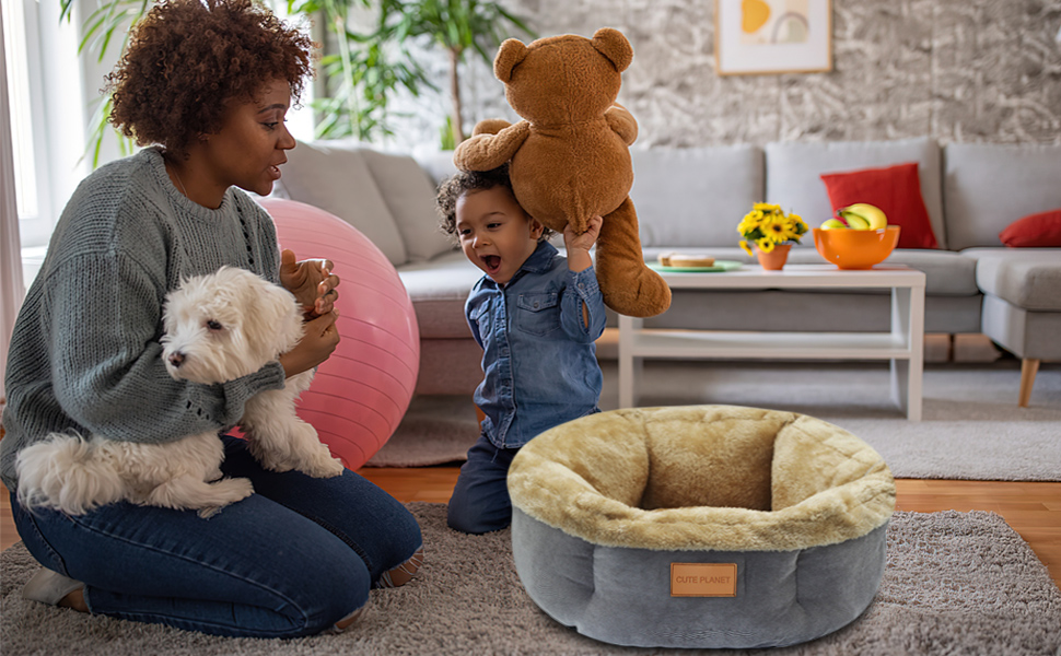 Кругле ліжко для котів та собак Galatée, м'яке та затишне, з антиковзною основою (M, коричневе)
