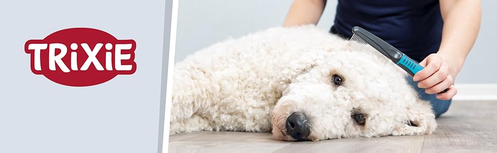 Тріксі Щітка для вичісування шерсті з ви змінним гребінцем - нержавіюча сталь, прогумований пластиковий ручка - чорний/синій - 8 x 14 см - 24173