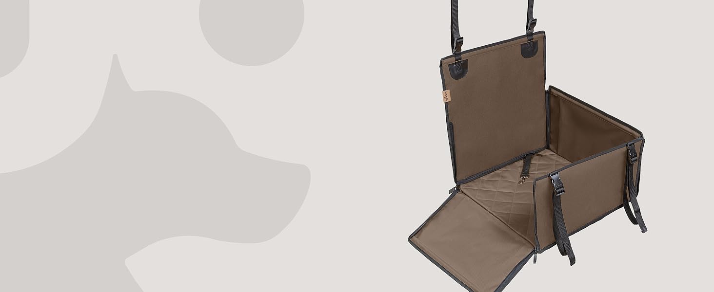 Автомобільний сидіння для собак WUGLO Extra Stable - посилене, для маленьких та середніх собак, 4 ремені, водонепроникне, коричневе