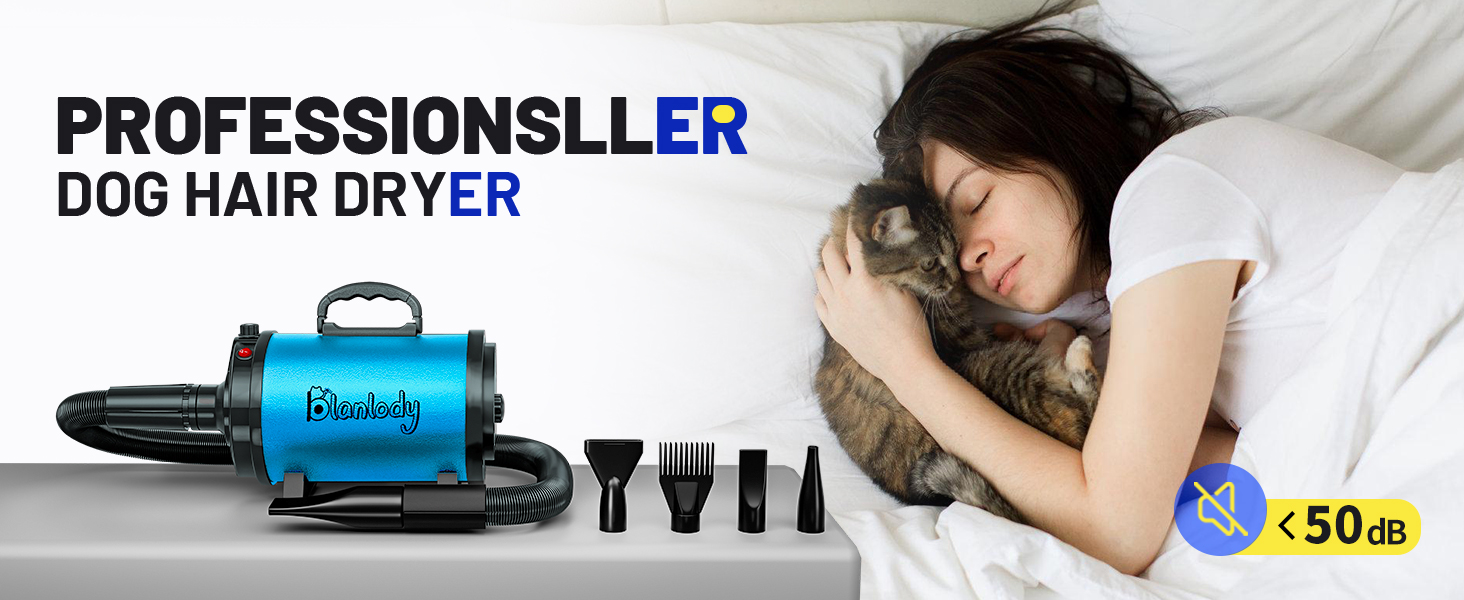 Фен для собак Blower - тихий, 4.5 PS / 3200W, регульована швидкість, з набором насадок (4 шт.), синій