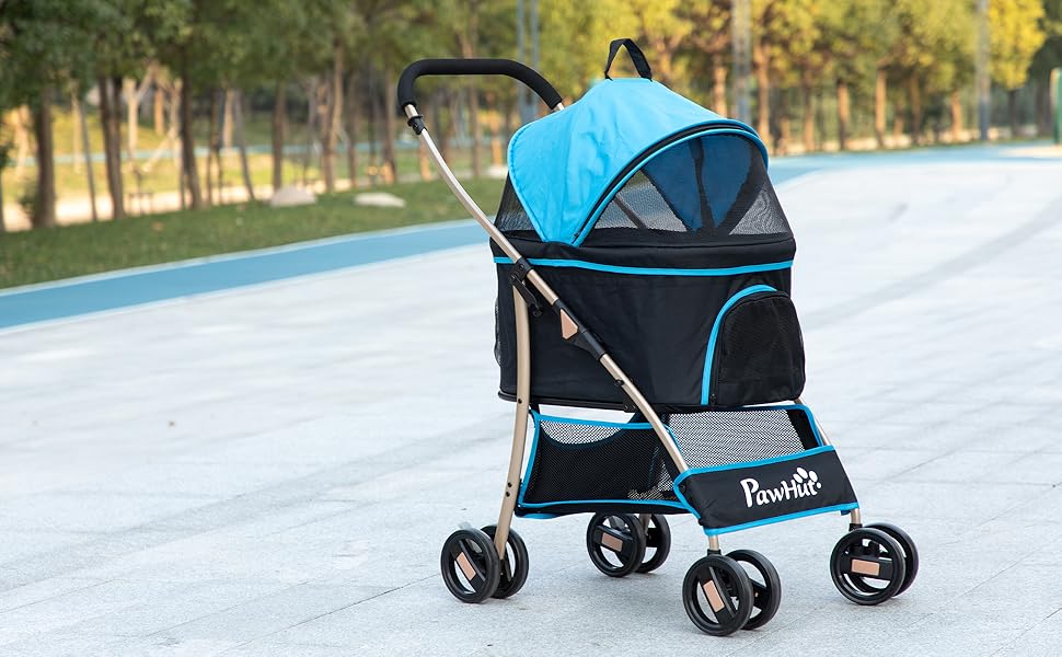 Візок для собак PawHut 3-в-1, складаний, з багажником та капюшоном, червоний, 82x49.5x98 см