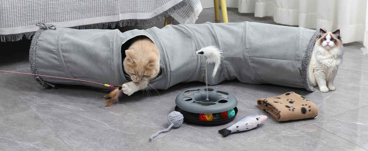 Туннель для котів XIAPIA, складаний, з м'ячиком, інтерактивна іграшка, для кошенят, кроликів, морських свинок, ігровий тунель для дому та вулиці