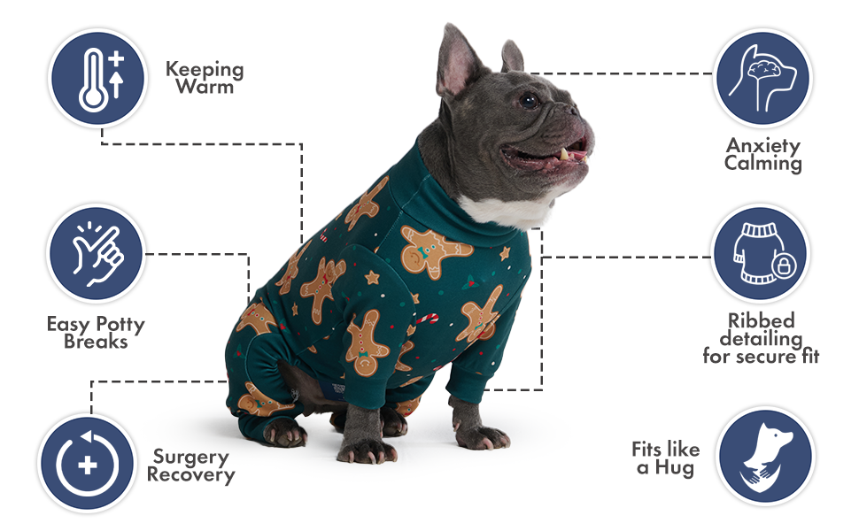 Піжама для собак Spark Paws, ультрам'яка, 4-стороння еластичність, післяопераційний одяг, сорочка-комбінезон для маленьких, середніх та великих собак - M (Gingerbread Man, XL: 10-16kg)