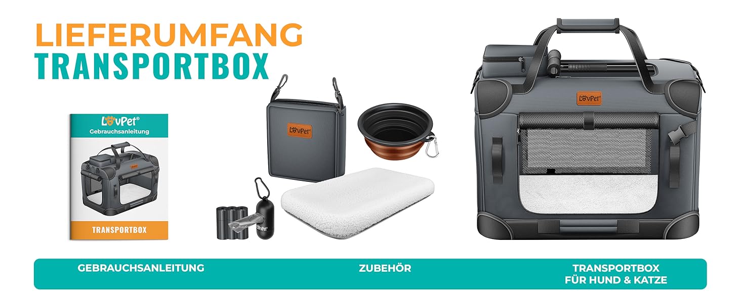 Транспортна переноска для собак та котів S 50x34x36 см | Складана переноска для тварин з мискою та плечовим ременем | для котів та собак, колір антрацит