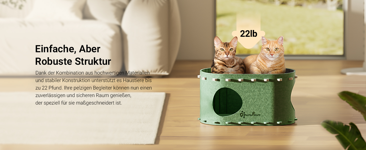 Кігтеточка-будиночок для котів DownyPaws з фетру, 2-ярусна, 50x33x50 см, зелена