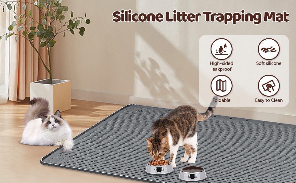 Килимок для котячого туалету Bartuke Katzenklo Matte, великий розмір 101 x 71 см, силіконовий, для контролю розсипання, м'який для лап котів, легко миється (Зелений)