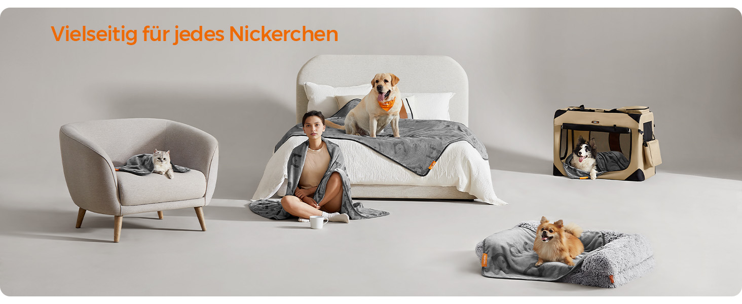 Ковдра для собак Feandrea, 3 шт. в наборі, XL (152 x 127 см), фланель, сірий, захист дивану, для середніх та великих собак