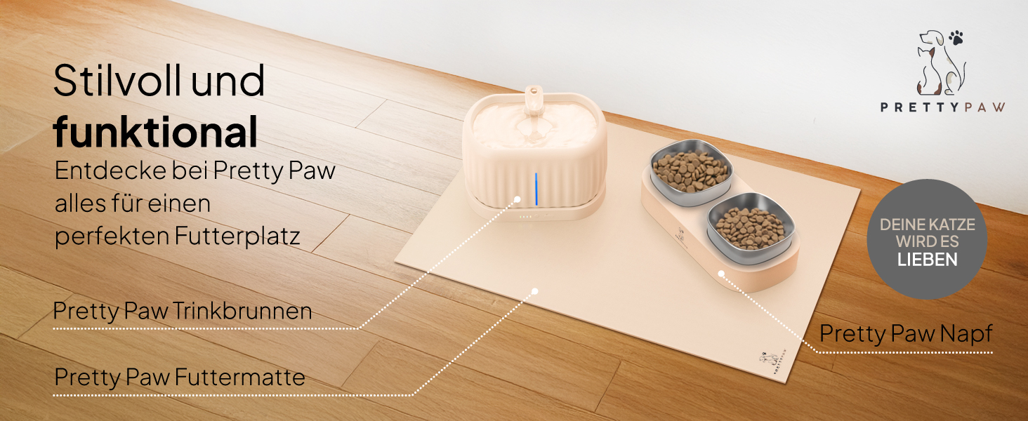 Підкладка під миску для кота Pretty PAW® 60x40 см - аксесуар для фонтану та миски Pretty Paw | нековзна та водонепроникна, захист підлоги (Бежевий, широка)