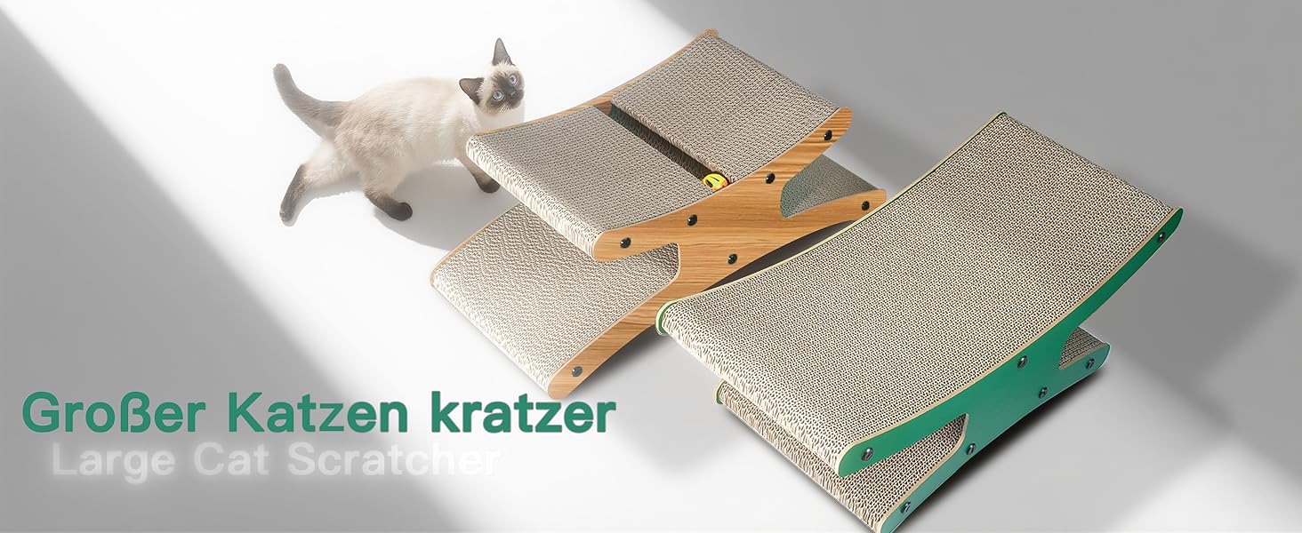 Кігтеточка для котів з будиночком - XL, двостороння картонна кігтеточка 56x26x20см - стабільне ліжко, місце для відпочинку та іграшка-м'ячик з дерева