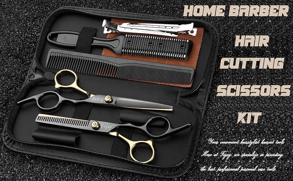 Професійний набір перукарських ножиць для стрижки волосся, витончення та стрижки тварин (золото, чорний)