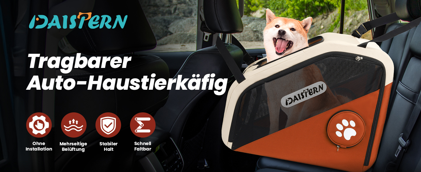 Складана переноска для собак у машину та в подорожі, Softbox для маленьких та середніх собак, швидке складання за 1 хвилину, міцний металевий каркас, дихаючі сітчасті вікна та зручний доступ, коричнева
