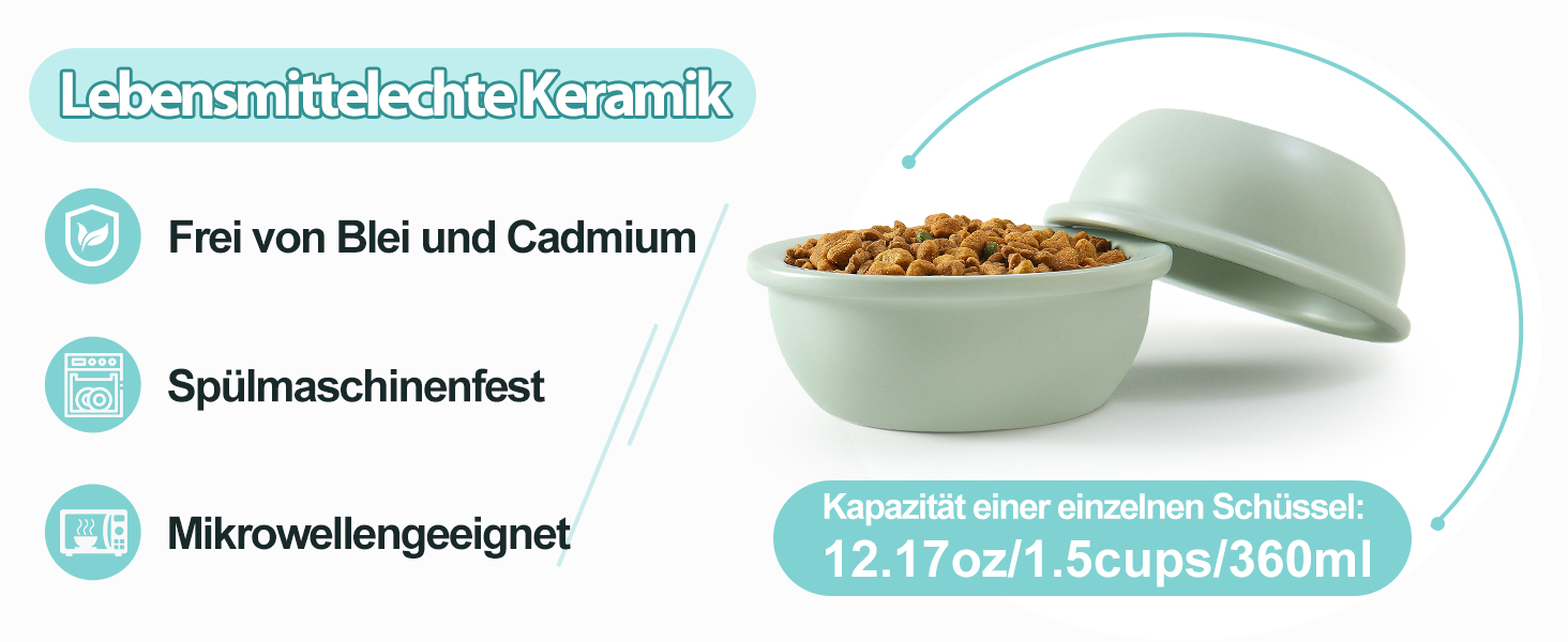 Набір мисок для котів GUUSII HOME (2 шт.) з кераміки, 360 мл, зелені, 14 см