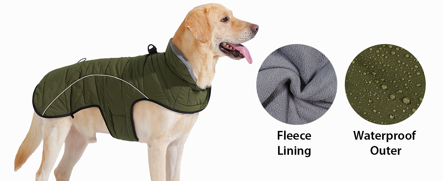 Водонепроникний теплий зимовий одяг для собак Heywean: куртка, пуловер з флісу, зимовий теплий одяг з кільцем D, світловідбиваючий, з липучкою, для малих, середніх та великих собак, XXXL, зелений