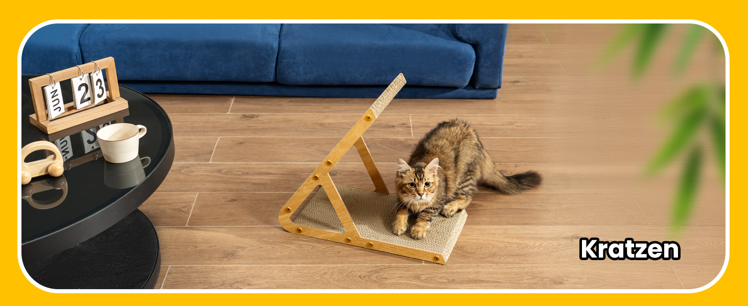 Котячий когтетоп з коробкою та 4 змінними шарами когтешорсткого матеріалу - великі когтетопи з міцного гофрокартону, двосторонні когтешорстки з наклейками DIY - місце для відпочинку котів у квартирі, захист меблів (великий, у формі трикутника)