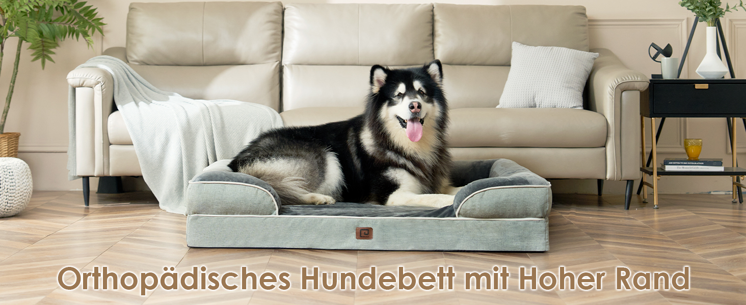 Ортопедичне ліжко для собак EHEYCIGA, великі породи, 112x81 см, кошик для собак з Memory Foam, XL, водовідштовхувальне, неслизьке, з високим бортиком, сіро-зелене