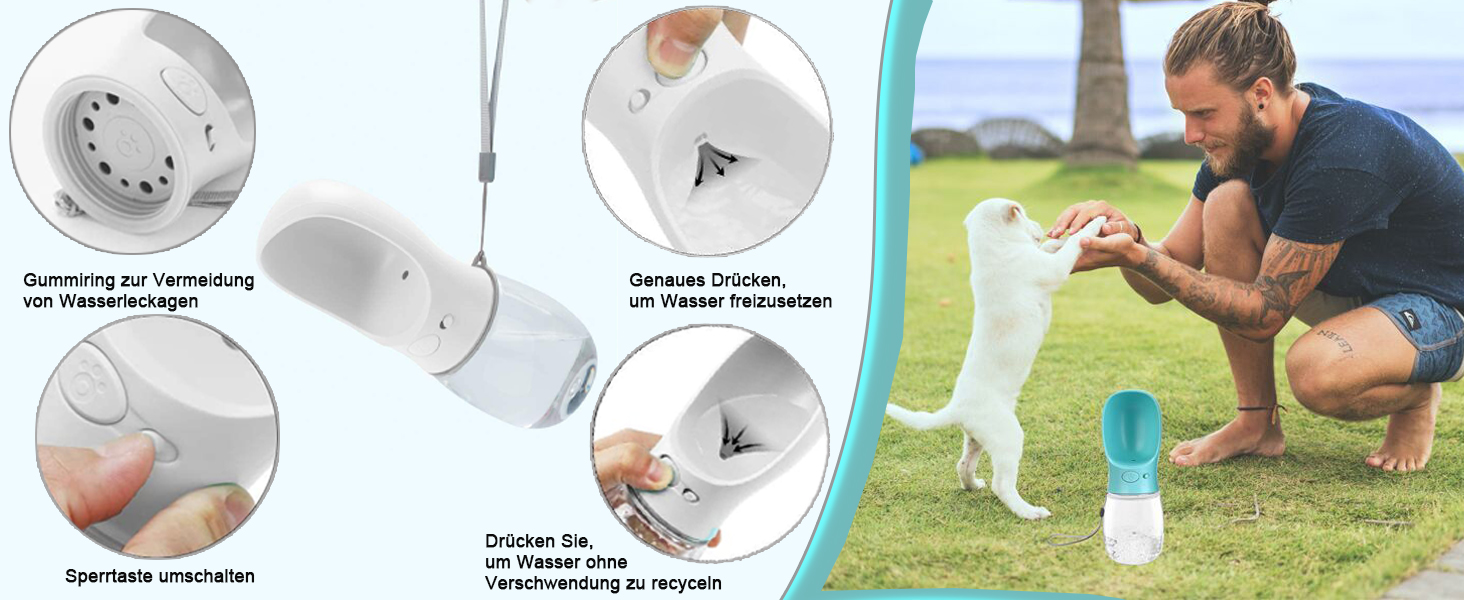 Турботрінка для собак на прогулянці, 550 мл, BPA-free, витоку, білий