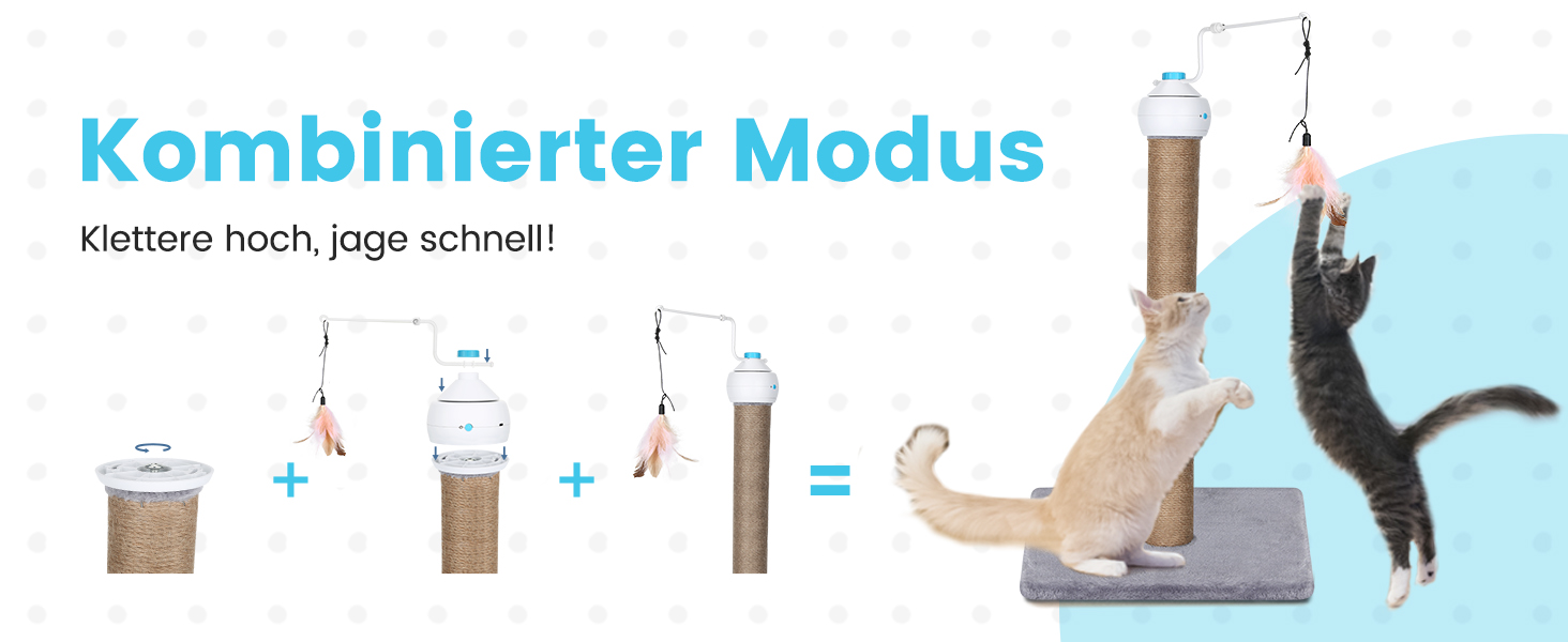 Інтерактивна іграшка для котів HAPPY HACHI 3 в 1: автоматична іграшка з пір'ям, USB-зарядка, комплект аксесуарів, блакитний колір