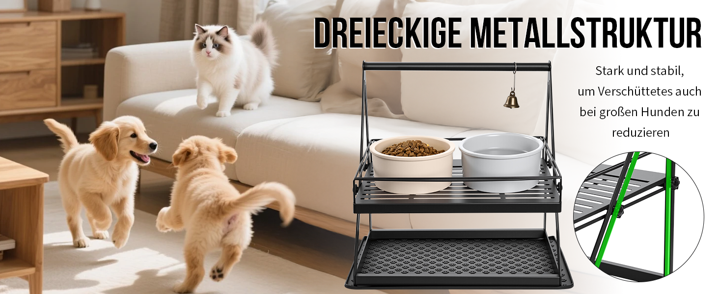 Підставка для мисок для собак OneTigris, регульована висота 28 см, анти-розливання, з дзвіночком, для середніх та великих собак