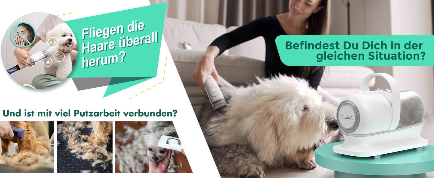 Набір для догляду за тваринами Neabot P1 Pro з пилососом для шерсті, професійні ножиці та леза для собак, котів та інших тварин, сірий перламутровий