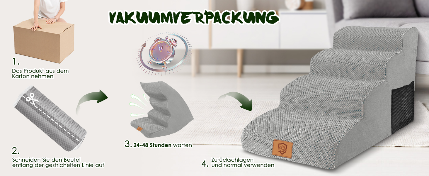 Сходинки для собак та котів 4 сходинки, 50 см, сірі. Зручні та миючі сходинки для тварин з антиковзким покриттям. Підійдуть для софи та ліжка.