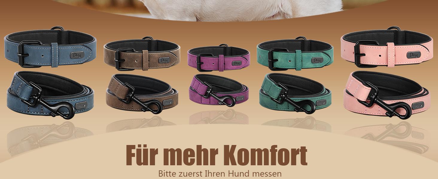 Нашийник для собак Didog з м'якої шкіри, дихаючий, міцний, з регульованою металевою застібкою, зелений, L, 33-43 см, 10-20 кг