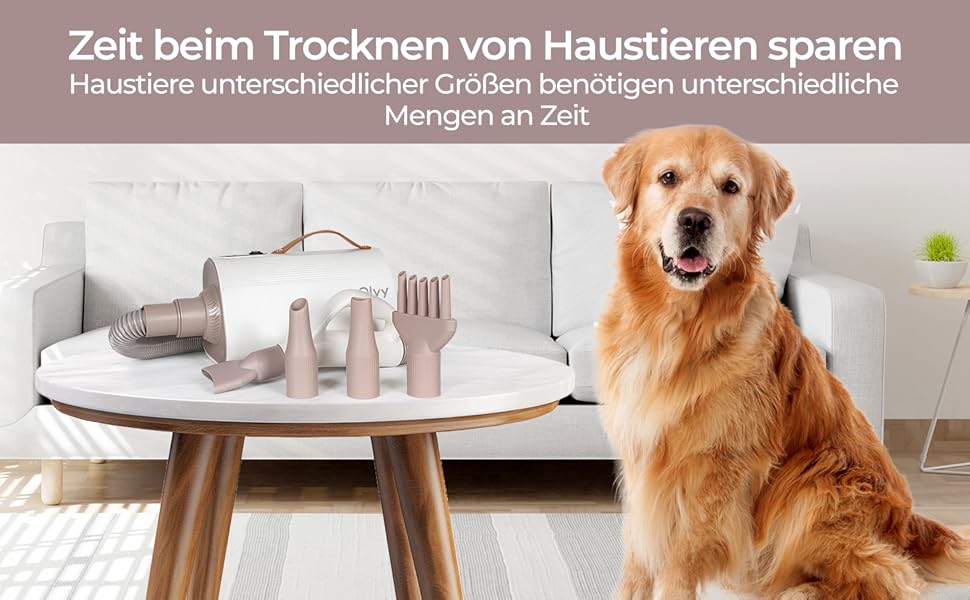 Фен для собак Olvy Hundefön: професійний сушар для догляду за шерстю з регулюванням швидкості та 4 насадками