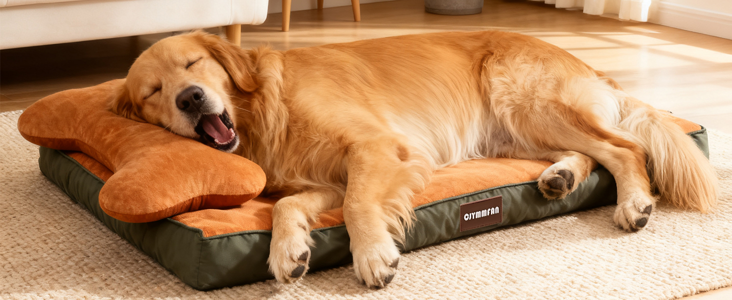 Ортопедичне ліжко для собак з пральним покриттям, водонепроникне подушка для собак з піною з пам'яті та знімний підголівник для підтримки голови та суглобів, неслизьке дно для середніх та великих собак, розмір: 89 x 56 x 20 см, помаранчеве