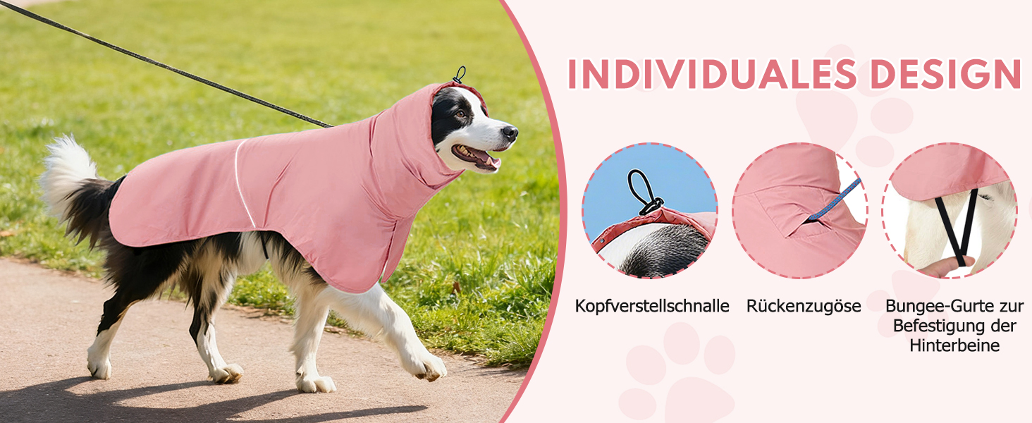Водонепроникний дощовик для собак з світловідбиваючими смугами та отвором для хвоста - Дихаюча куртка для собак різних розмірів, вітростійка та регульована для собак середніх та великих порід (Рожевий, M)