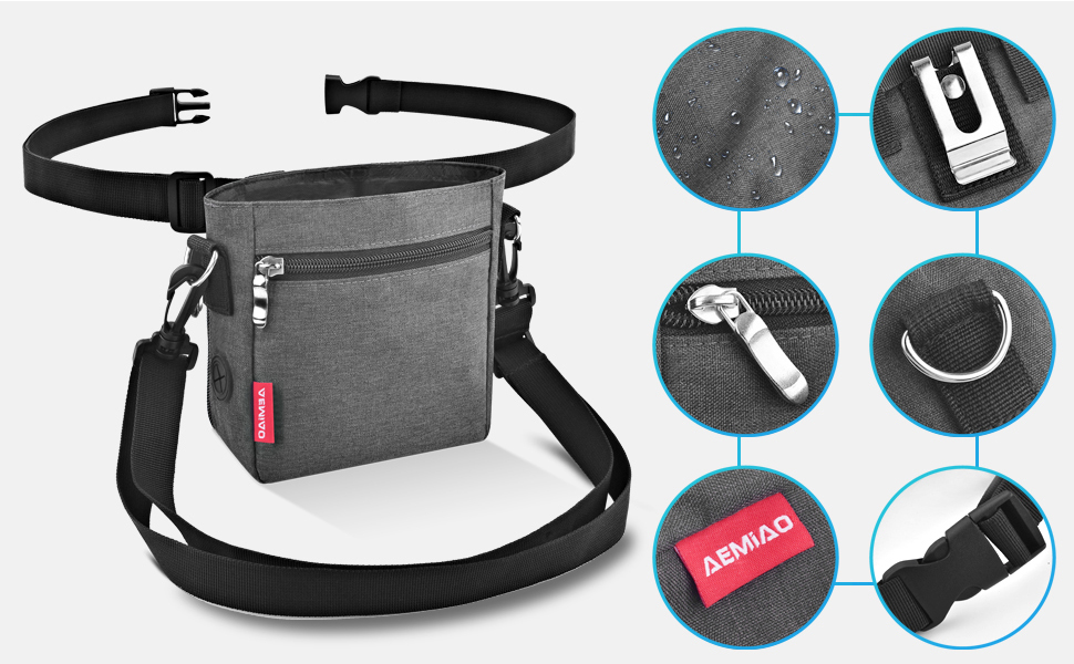 Футляр для ласощів для собак з магнітною застібкою, сумка для тренування собак з знімною внутрішньою кишенькою, багатофункціональний контейнер для ласощів для собак зі спонжером для екскрементів, сірий світло-сірий