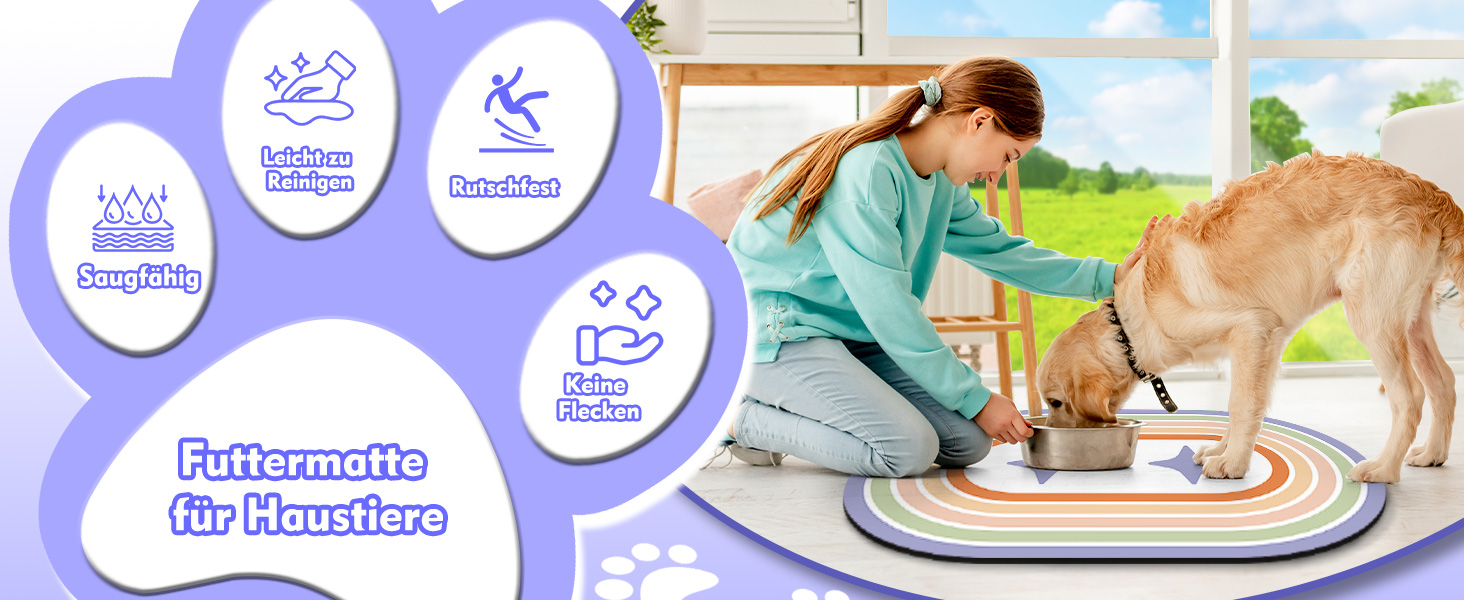 Підстилка для миски для собак та котів METEOROCK, 71x43 см, вбираюча, легко миється, фіолетовий зірка