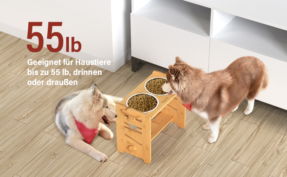 Підвищена годівниця для собак Vantic з підставкою, регульована висота, миска для маленьких собак та котів, з нержавіючої сталі, з двома мисками та протиковзкими ніжками (для середніх собак, бамбук)
