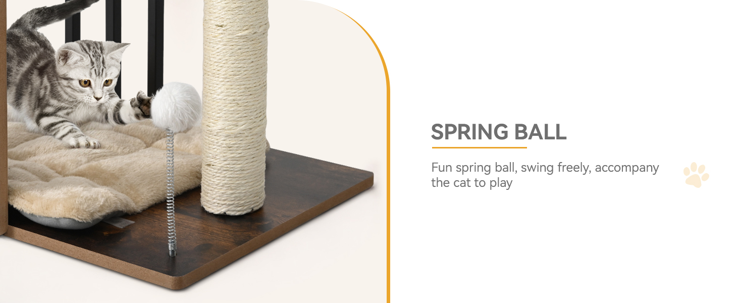 Дерев'яний кігтеточка YITAHOME 90 см з 3 рівнями для великих котів, кігтеточний комплекс з подушками, іграшками (пір'їнка, помпон), у кольорі