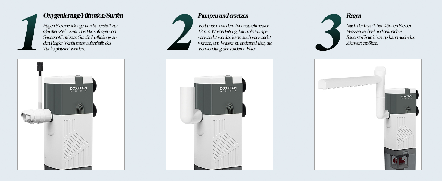 Boxtech Акваріумний фільтр внутрішній 6W, 4-в-1, тихий, регульований, 450L/H, для акваріумів 70-150 літрів