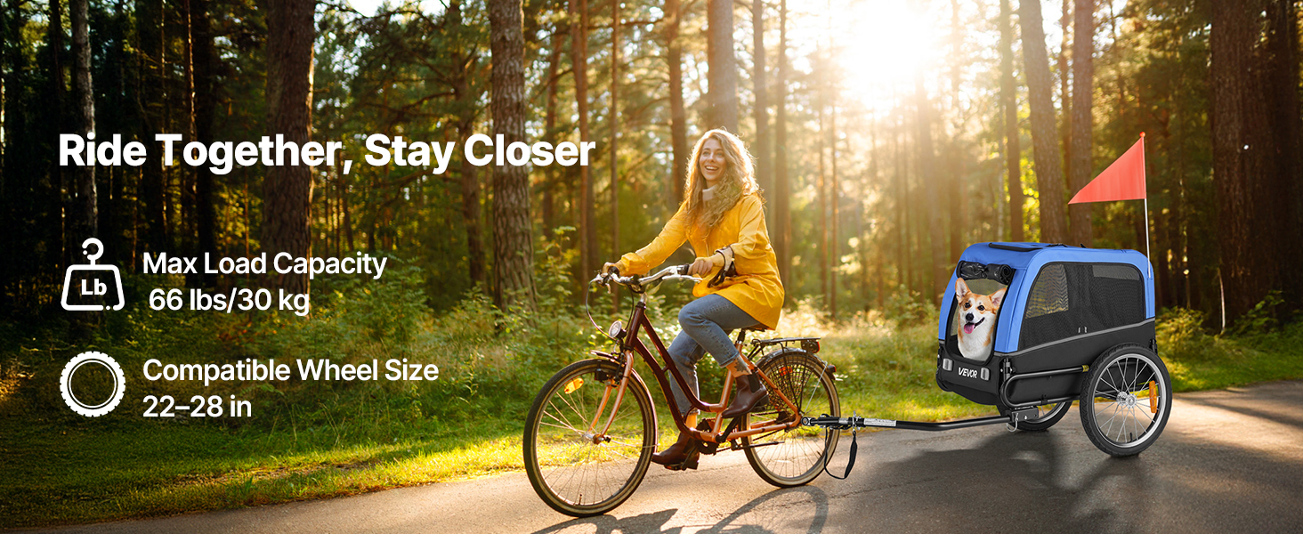 Фаркоп для собак VEVOR, до 30 кг, велосипедний причіп для собак, складаний, універсальний, з відбивачем та прапорцем
