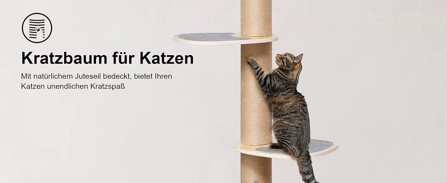 Дерев'яний кігтеточки FUKUMARU з 6 ярусами, сірий (280-300 см), для котів, з гамаком та капсулою