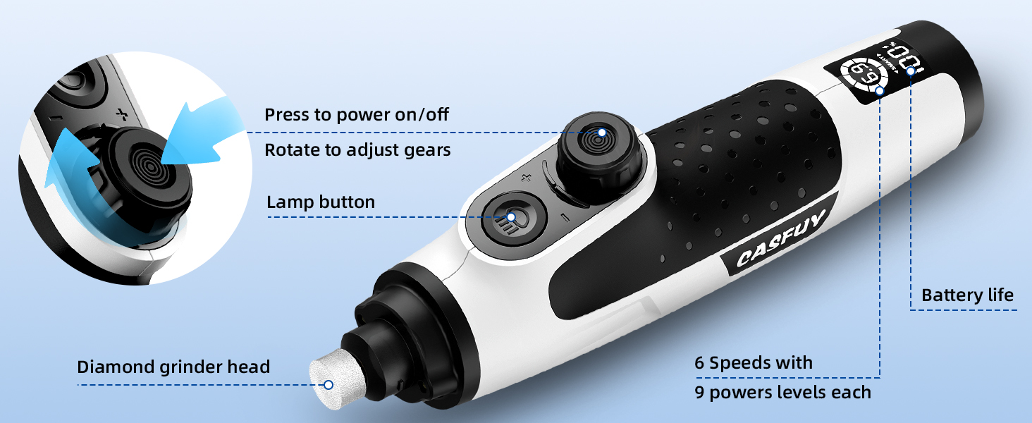Шліфувальник кігтів для собак Casfuy Smarter Krallenschleifer - 6 режимів, 2 LED-лампи, тихий, акумуляторний, для собак та котів великих, середніх та маленьких порід