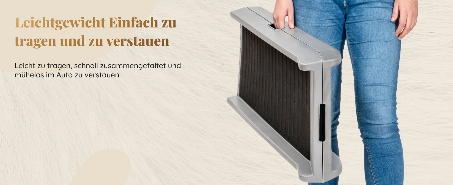 Рампа для собак у машину, складана – 174 см, 38 см – протиковзка гумова поверхня, для великих собак – стійка сходинка для авто та SUV – вантажопідйомність 136 кг – чорна (світло-сіра)