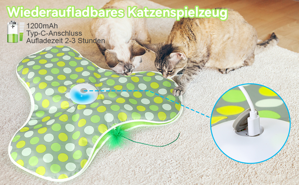 Інтерактивна іграшка для котів FUGODIWI: електрична, з автоматичним полюванням на мишей, знімні пір'я, USB-зарядка, зелена