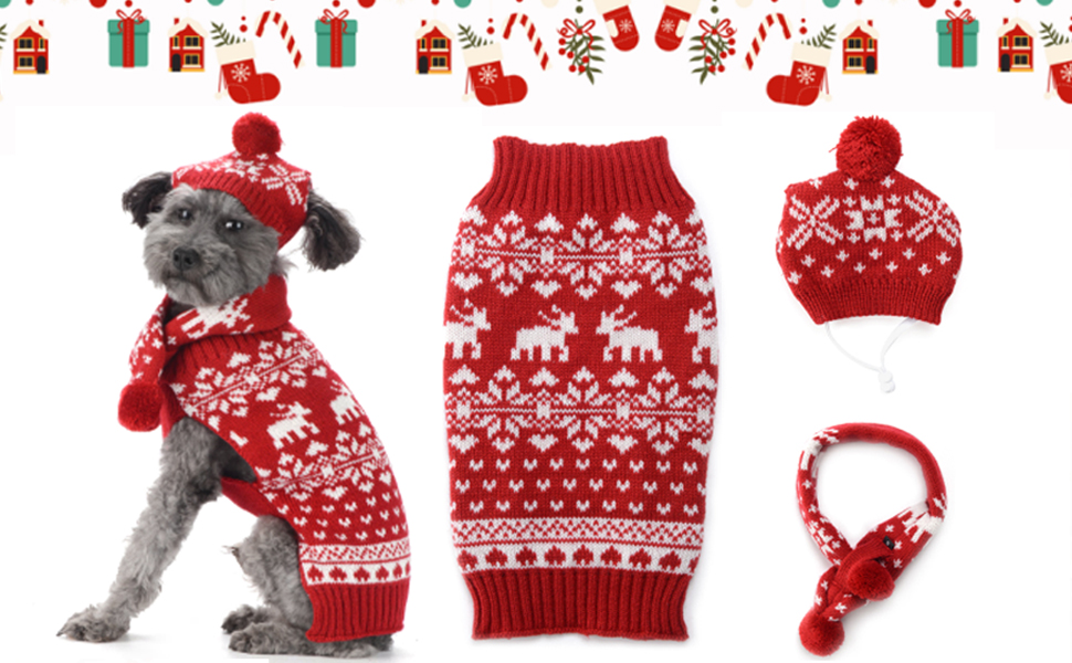 Святковий новорічний пуловер для собак Schalmütze Set, теплий зимовий костюм для тварин (S, червоний)