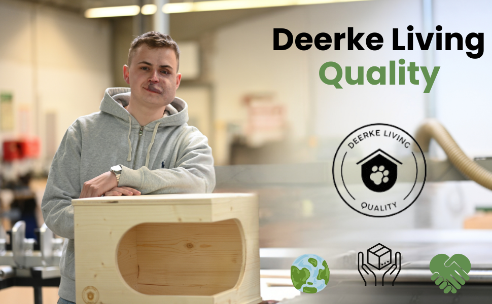 Дерев'яний будиночок для котів Deerke Living, ручна робота, з подушкою, 41x41x37 см, преміум якість, вироблено в Німеччині