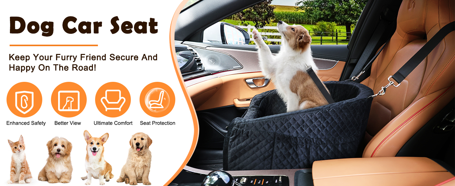 Автокрісло для собак маленьких порід, чорне. Знімне, миється, з підстаканниками та ременем безпеки. До 11,3 кг